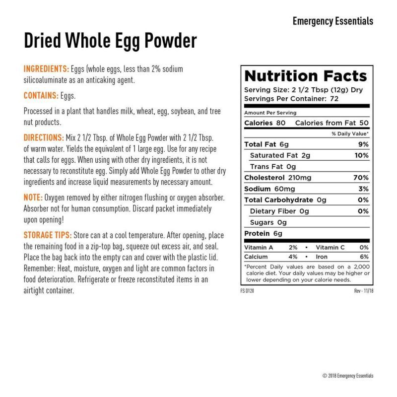 emergencyessentials freeze dried eggs nutrition facts foodandmeatcoop