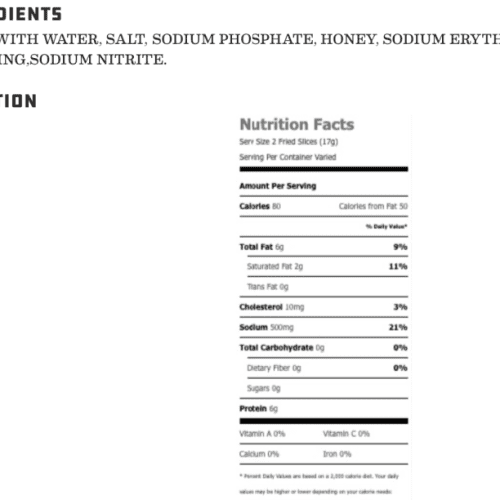 honey cured bacon ingredients nutrition facts