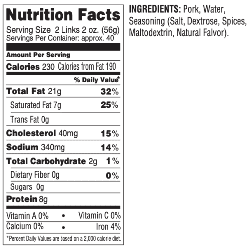 nutrition facts cloverdale link sausage foodandmeatcoop