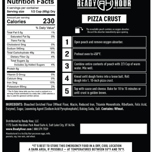 ready hour survival pizza crust kit nutrtition foodandmeatcoop